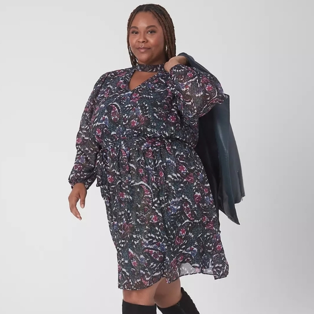 Lane Bryant Cutout Metallic Floral Dress